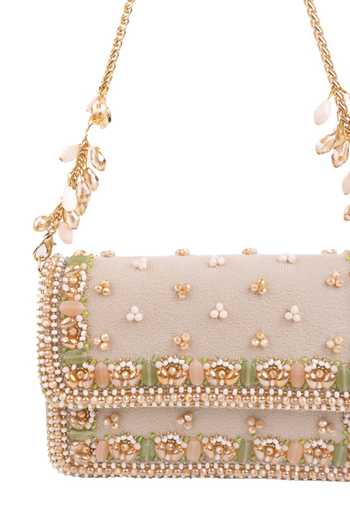Shop_House Of Kosha_Gold Embroidery, Beads, Pearls Noori Pastel Suede Embellished Clutch _Online_at_Aza_Fashions
