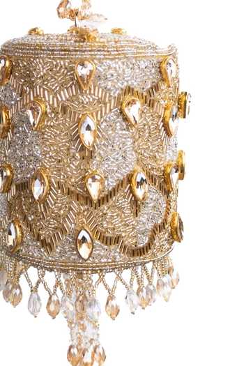 House Of Kosha_Gold Beads, Stones, Crystals, Tassels Rania Embellished Cylinder Mini Bag _Online_at_Aza_Fashions