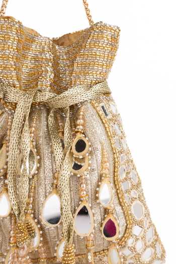 Shop_House Of Kosha_Gold Beads, Mirrors, Tassels Noorah Handcrafted Potli _Online_at_Aza_Fashions