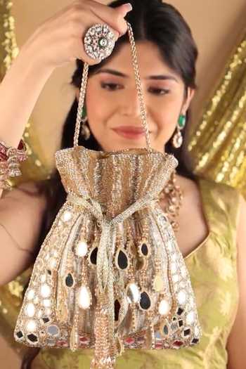 House Of Kosha_Gold Beads, Mirrors, Tassels Noorah Handcrafted Potli _at_Aza_Fashions