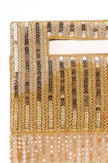 House Of Kosha_Gold Sequins, Crystals, Tassels Ayla Suede Embellished Clutch _at_Aza_Fashions