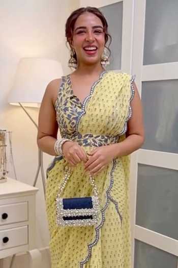 House Of Kosha_Blue Beads, Pearls, Crystals Elana Denim Embellished Mini Bag _Online_at_Aza_Fashions