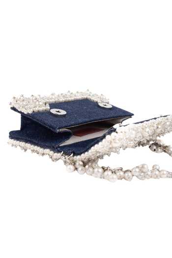 Shop_House Of Kosha_Blue Beads, Pearls, Crystals Elana Denim Embellished Mini Bag _Online_at_Aza_Fashions