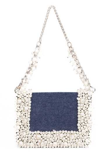 Shop_House Of Kosha_Blue Beads, Pearls, Crystals Elana Denim Embellished Mini Bag _at_Aza_Fashions