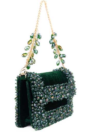 Buy_House Of Kosha_Green Beads, Crystals Elana Suede Embellished Mini Bag _Online_at_Aza_Fashions