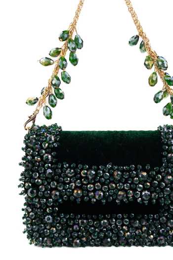 Shop_House Of Kosha_Green Beads, Crystals Elana Suede Embellished Mini Bag _Online_at_Aza_Fashions