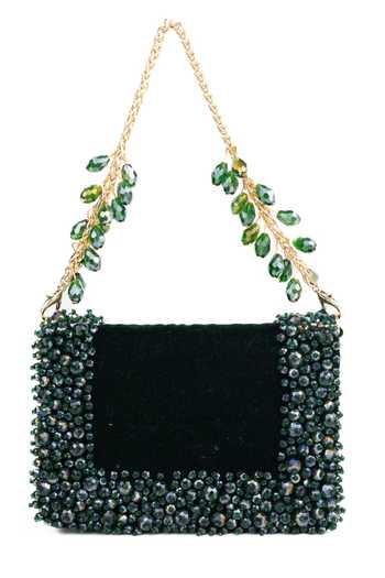 Shop_House Of Kosha_Green Beads, Crystals Elana Suede Embellished Mini Bag _at_Aza_Fashions
