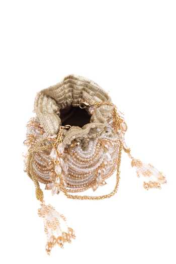 Buy_House Of Kosha_Gold Embroidery, Crystals, Tassels Gulzar Embellished Bucket Bag _Online_at_Aza_Fashions