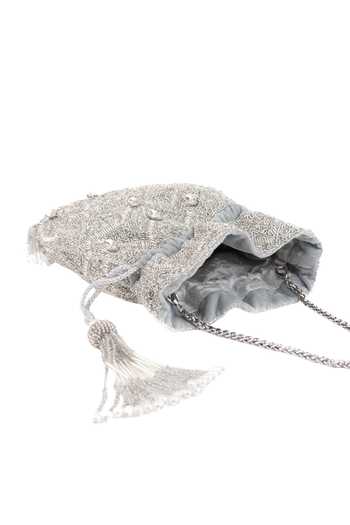 Buy_House Of Kosha_Silver Embroidery, Sequins, Beads, Pearls, Sunheri Embellished Potli Bag _Online_at_Aza_Fashions