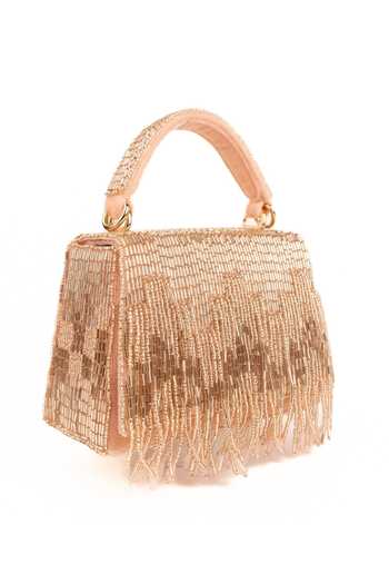House Of Kosha_Pink Beads, Fringe Bushra Suede Handcrafted Box Bag _Online_at_Aza_Fashions
