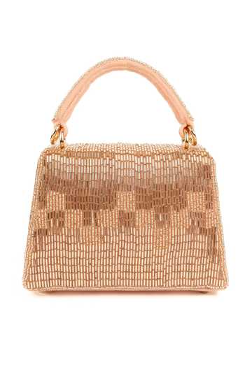 Shop_House Of Kosha_Pink Beads, Fringe Bushra Suede Handcrafted Box Bag _at_Aza_Fashions