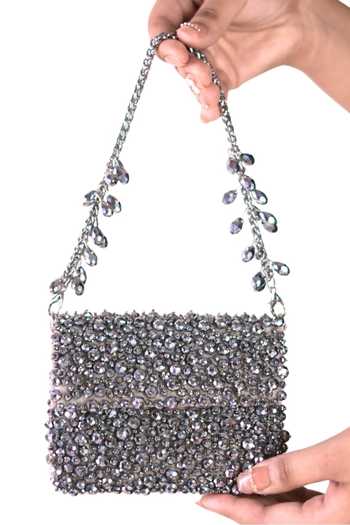 Buy_House Of Kosha_Grey Crystals Kiyara Suede Embellished Mini Clutch _Online_at_Aza_Fashions
