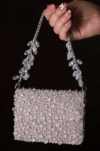 House Of Kosha_Silver Crystals Kiyara Suede Embellished Mini Bag _Online_at_Aza_Fashions