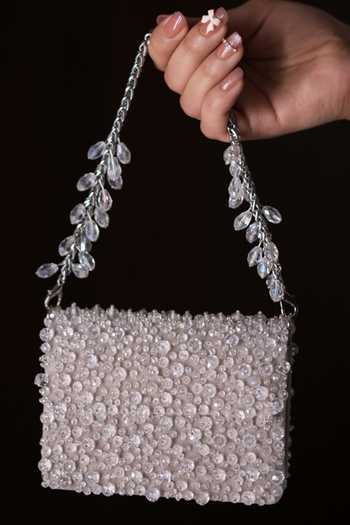Buy_House Of Kosha_Silver Crystals Kiyara Suede Embellished Mini Bag _at_Aza_Fashions
