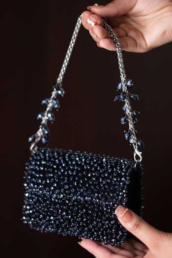 Buy_House Of Kosha_Navy Crystals Kiyara Suede Embellished Mini Bag _Online_at_Aza_Fashions