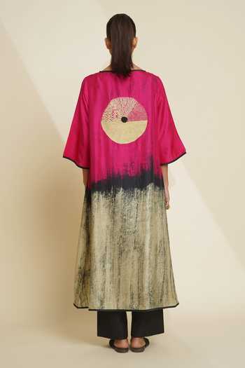 Shop_Taika By Poonam Bhagat_Multi Color Silk Embroidery Round Neck Blended Kurta And Pant Set _at_Aza_Fashions