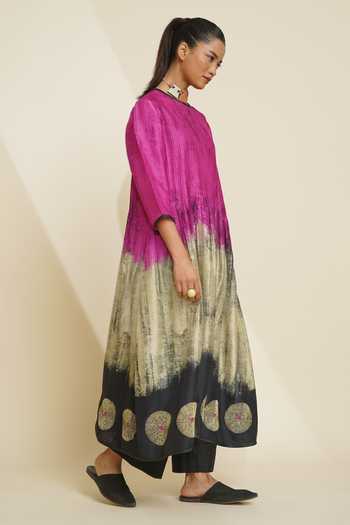 Taika By Poonam Bhagat_Pink Silk Embroidery Round Neck Printed Kurta And Pant Set _Online_at_Aza_Fashions