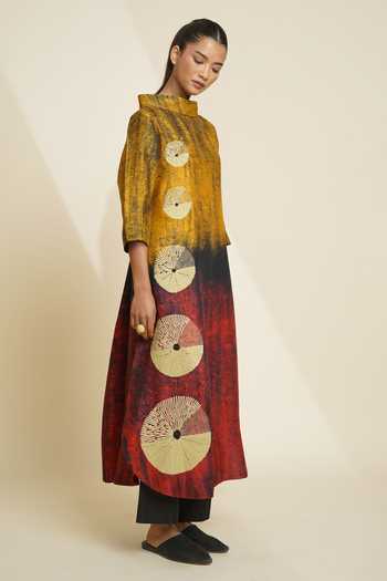 Buy_Taika By Poonam Bhagat_Black Silk Embroidery Mandarin Collar, Yes Printed Kurta And Pant Set _Online_at_Aza_Fashions