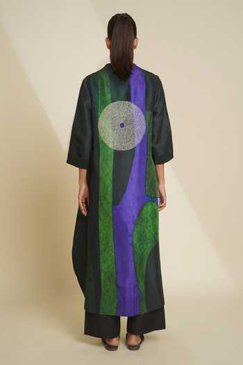 Shop_Taika By Poonam Bhagat_Green Silk Embroidery Split V-neck Printed Blended Kurta And Pant Set _at_Aza_Fashions