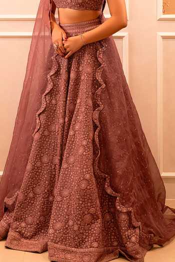 Buy_Shahmeen Husain_Mauve Georgette Embroidery, Sequins Square Neck Floral Lehenga Set _Online_at_Aza_Fashions