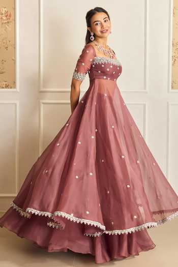 Buy_Shahmeen Husain_Mauve Organza Embroidery Square Neck Zardozi Anarkali Skirt Set _Online_at_Aza_Fashions