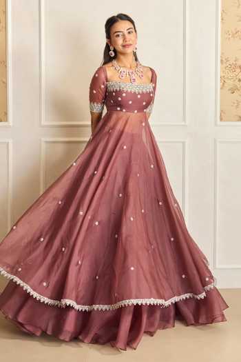 Shop_Shahmeen Husain_Mauve Organza Embroidery Square Neck Zardozi Anarkali And Skirt Set _Online_at_Aza_Fashions