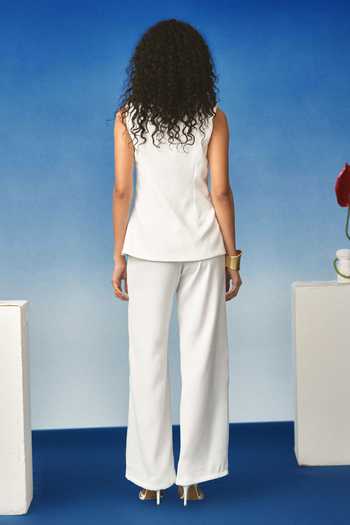 Shop_Echostudio_White Crepe Asymmetric Blazer And Pant Set _at_Aza_Fashions