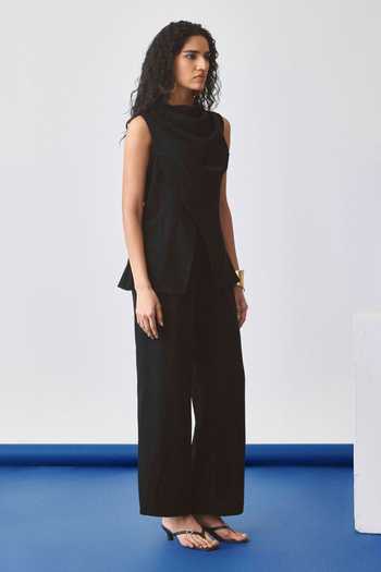 Echostudio_Black Crepe Peplum Blazer And Pant Set _Online_at_Aza_Fashions