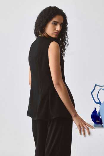 Buy_Echostudio_Black Crepe Peplum Blazer And Pant Set _Online_at_Aza_Fashions