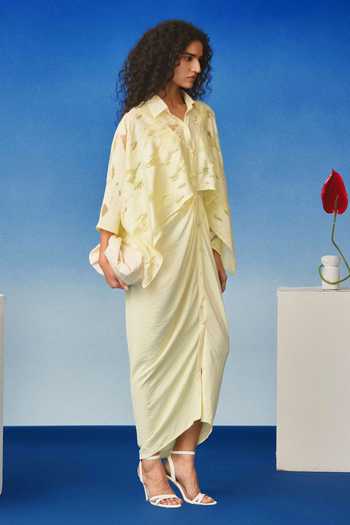 Echostudio_Yellow Georgette, Viscose Collared Abstract Pattern Maxi Dress _Online_at_Aza_Fashions
