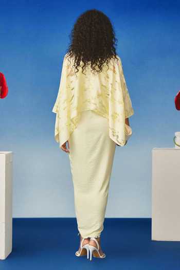 Shop_Echostudio_Yellow Georgette, Viscose Collared Abstract Pattern Maxi Dress _at_Aza_Fashions