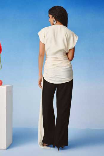 Shop_Echostudio_Ivory Satin V-neck Echo Drape Asymmetric Top _at_Aza_Fashions