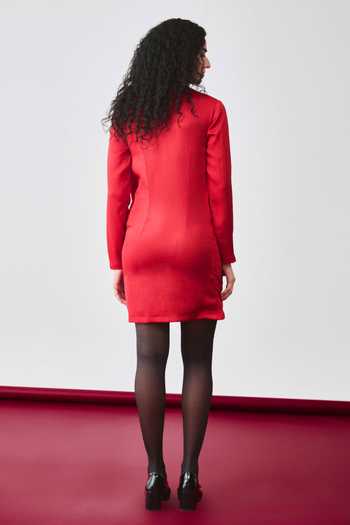 Shop_Echostudio_Red Georgette Cowl Neck Sculpted Wave Dress  _at_Aza_Fashions