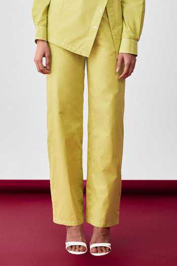 Buy_Echostudio_Green Cotton Off-shoulder Asymmetric Top And Pant Set _Online_at_Aza_Fashions