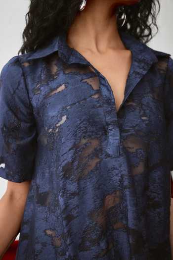 Shop_Echostudio_Navy Viscose Collared Echo Loom Textured Dress _Online_at_Aza_Fashions