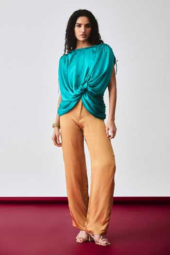 Buy_Echostudio_Teal Satin Cowl Neck Echo Fern Draped Top _Online_at_Aza_Fashions