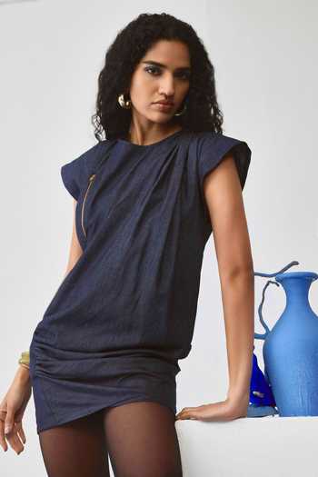 Shop_Echostudio_Blue Denim Round Neck Asymmetric Dress _Online_at_Aza_Fashions