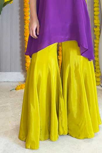 Surkh Syahi_Purple Crepe High Neck Sleeveless Kurta And Sharara Set _Online_at_Aza_Fashions