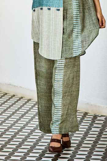 Buy_Basil Leaf_Blue Linen Embroidery, Tassels Printed Kurta And Pant Set _Online_at_Aza_Fashions