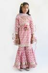 Buy_Fayon Kids_Pink Cotton Embroidery, Sequins Printed Kurta Sharara Set _at_Aza_Fashions
