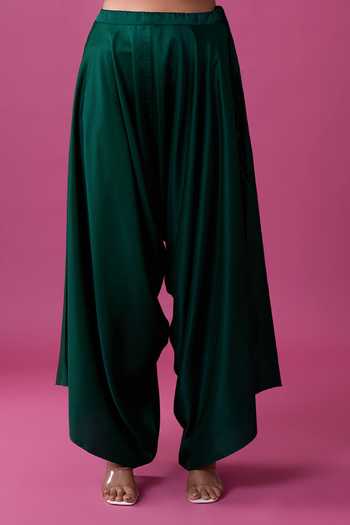 Buy_Prisho_Green Embroidery, Beads, Pearls V-neck Kaftan And Draped Pant Set 