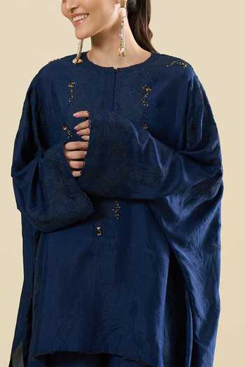 Shop_Anamika Khanna_Blue Embroidery, Sequins Tonal Kurta And Pant Set 
