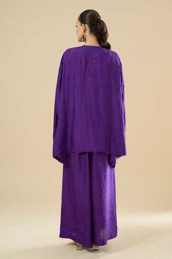 Anamika Khanna_Purple Sequins Round Neck Tonal Embroidered Short Kurta And Pant Set _Online_at_Aza_Fashions