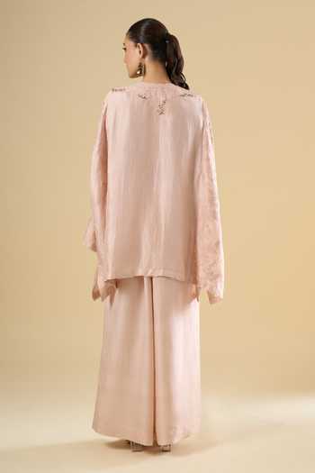 Anamika Khanna_Pink Embroidery Round Neck Tonal Kurta And Pant Set _Online_at_Aza_Fashions