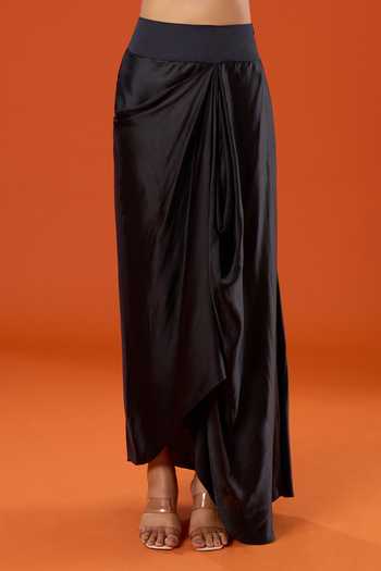 Buy_Prisho_Black Embroidery, Beads, Zari V-neck Placement Peplum Kurta And Skirt Set _Online_at_Aza_Fashions
