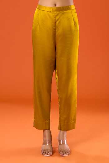 Prisho_Yellow Embroidery Round Neck Kurta Pant Set _at_Aza_Fashions