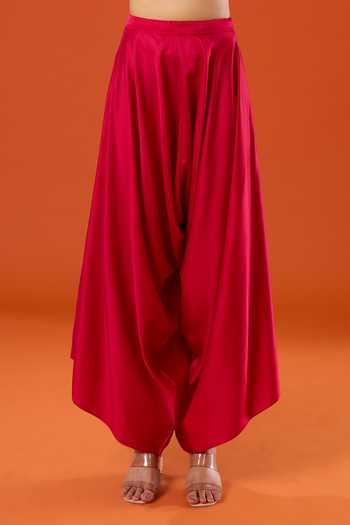Shop_Prisho_Red Mirrors, Embroidery High Neck Work Kaftan And Pant Set _Online_at_Aza_Fashions