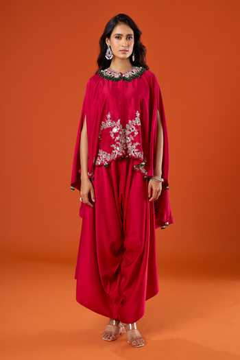 Buy_Prisho_Red Mirrors, Embroidery High Neck Work Kaftan And Pant Set 