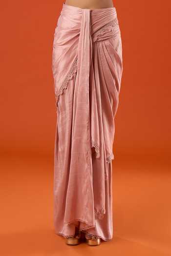 Buy_Tarun Tahiliani_Pink Embroidery, Sequins Round , Bandeau Work Cape Skirt Set _Online