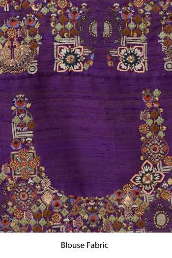 Shop_Anamika Khanna_Purple Embroidery, Zari Butti Print Saree And Unstitched Blouse Piece Set 